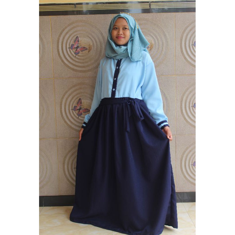 Seragam Kerja Kain Katun Jauh Lebih Tebal Dari Umumnya Model Gamis Warna Biru Muda Laut Kombi Navy