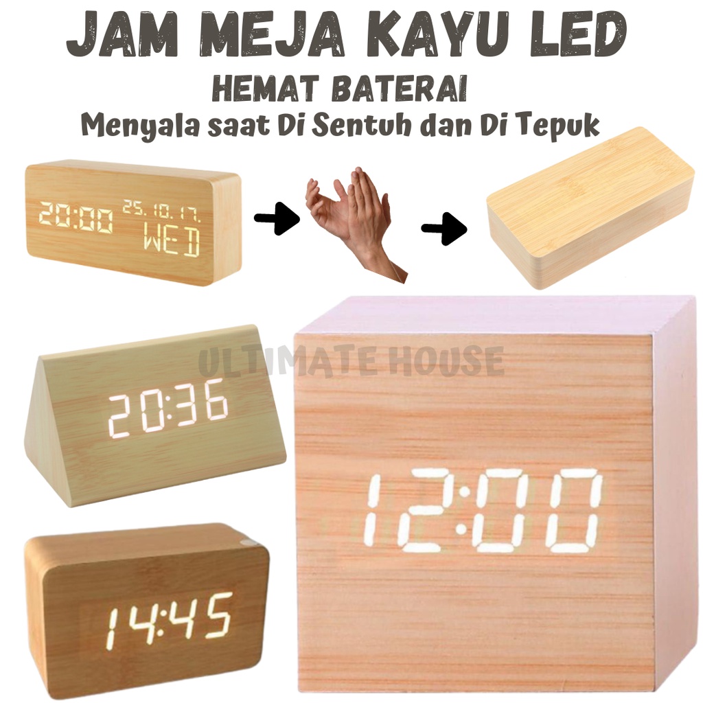 Jam Meja Kayu LED Digital Wooden Small Table Clock Desk Terlaris