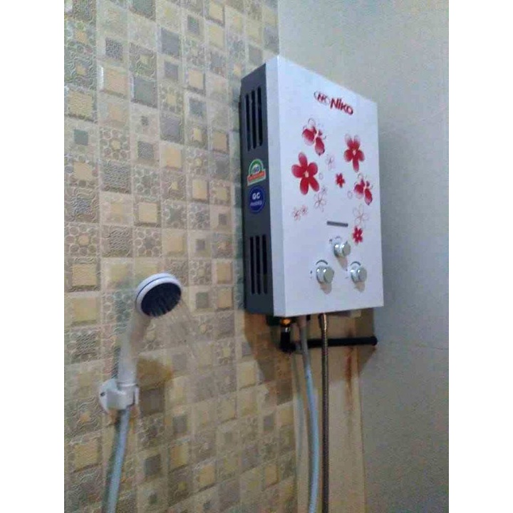 Paket Komplit Water Heater Gas - Pemanas Air Kamar Mandi Tanpa Listrik Niko Putih