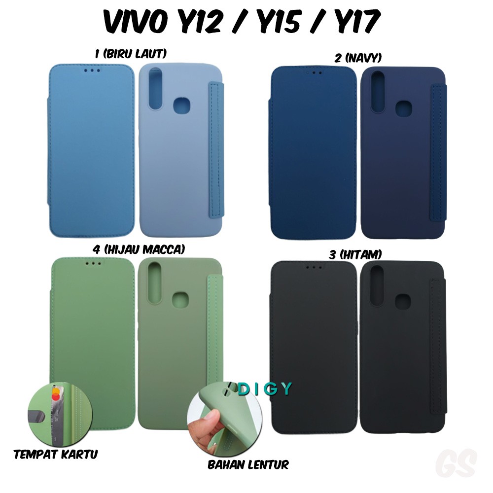 Spesial Murah import Casing VIVO Y12 =  Y15 = Y17 Flip Cover Candy  Polos Standing Case