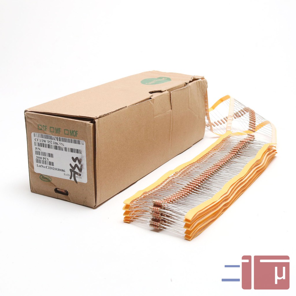 x10 Resistor 33K 1/2W Karbon 5% Taiwan Kaki Tembaga