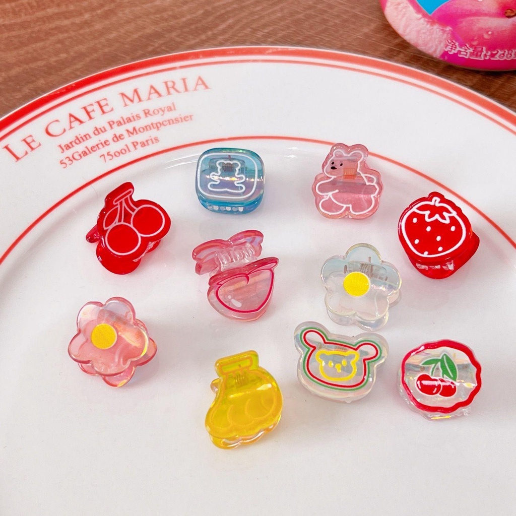AUGUSTINA Jepit Rambut Gaya Korea Geometris Gadis Buah Fashion Design Resin Beruang Anak Kartun Hair Claw