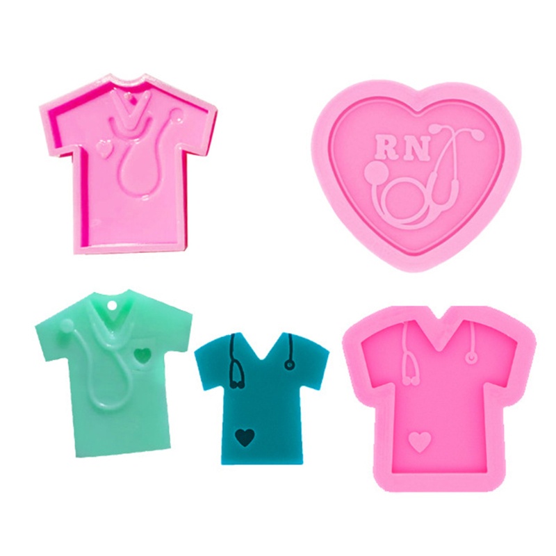 SIY  3Pcs/Set DIY Crafts Crystal Epoxy Resin Mold Nurse Shirt Love Heart Stethoscope Keychain Pendant Casting Silicone Mould