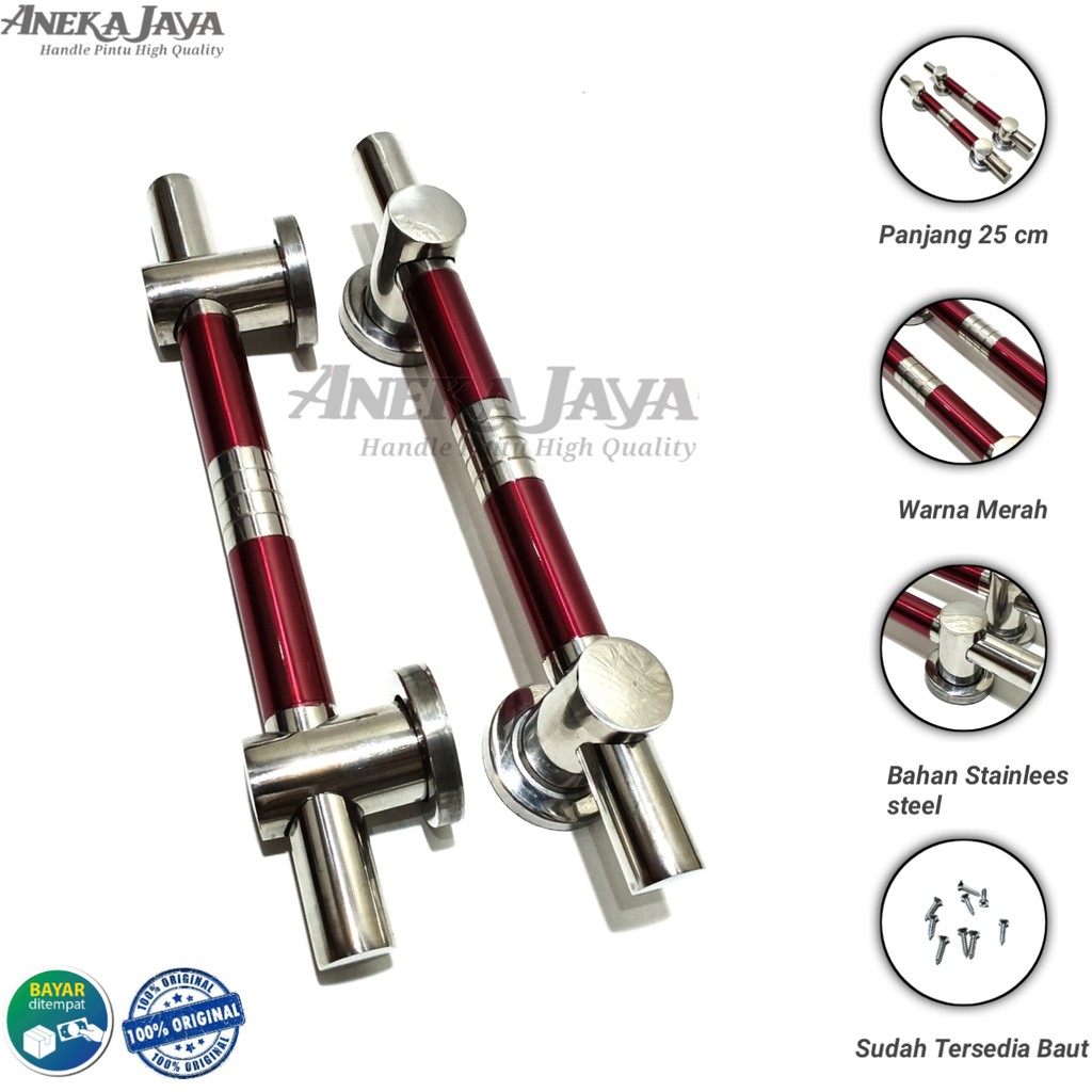 Handle Pintu Rumah 25 cm / Tarikan Pintu Rumah / Gagang Pintu stainlees steell warna merah Murah