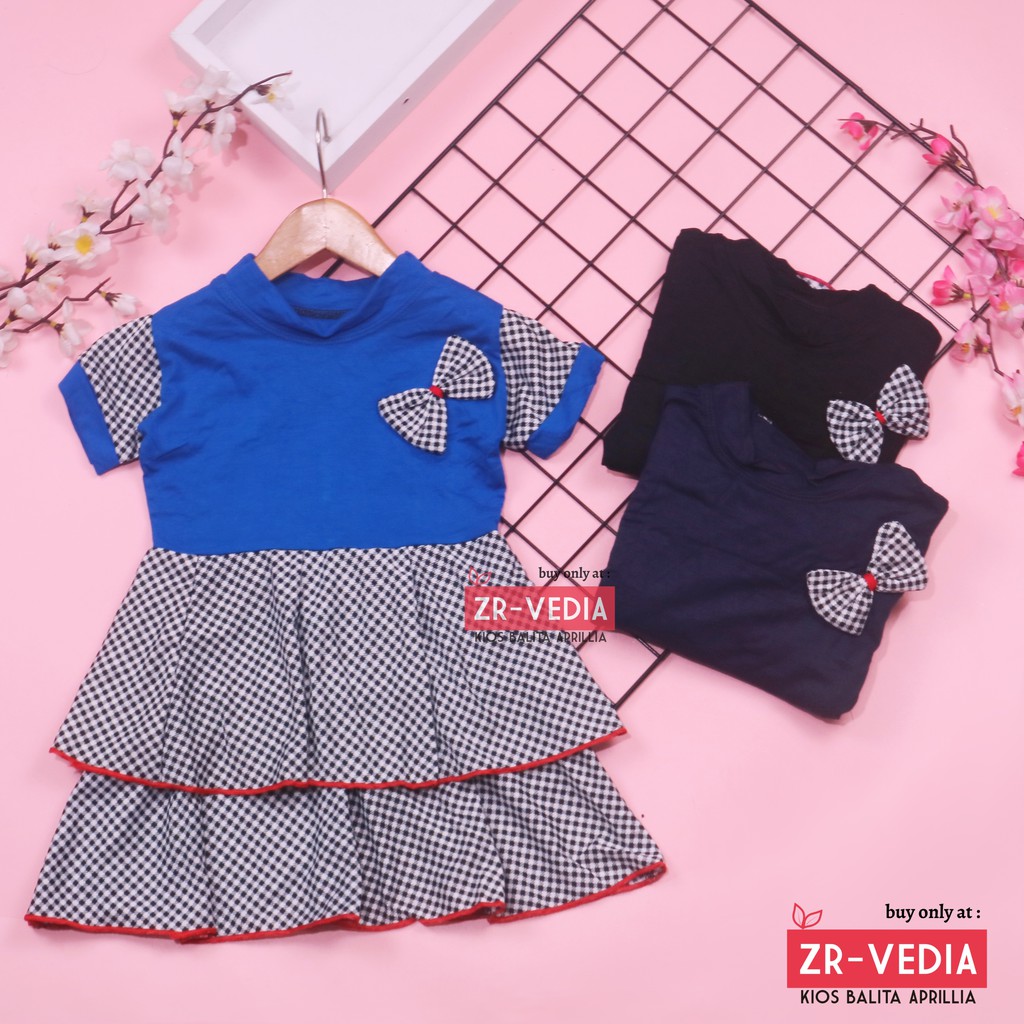 Dress Emma Lengan Size 1-2 Tahun / Dres Anak Perempuan Lengan Pita Baju Harian Pesta Fashion Kids