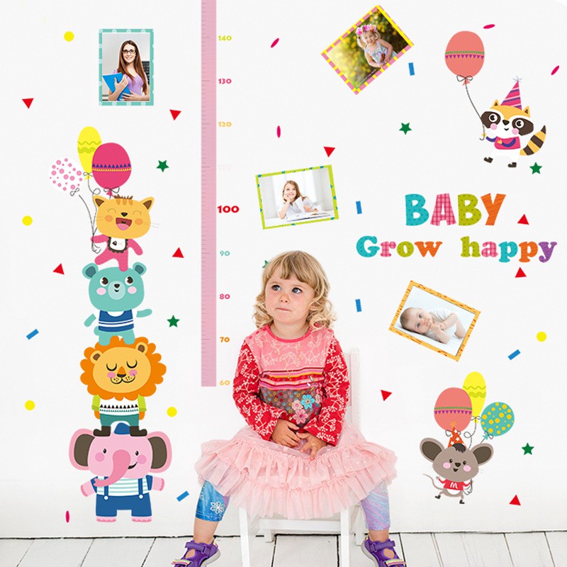 RELIZA WALLSTICKER TINGGI BADAN BABY GROW UP HAPPY ANIMAL HEWAN SK9056 STIKER DINDING