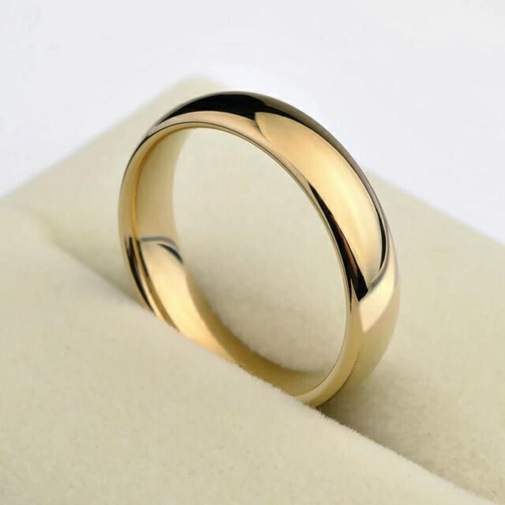 [Bayar di Tempat] Cincin Couple Pria Wanita Gold Kuning Emas Slim Polos Titanium Stainless Steel 316