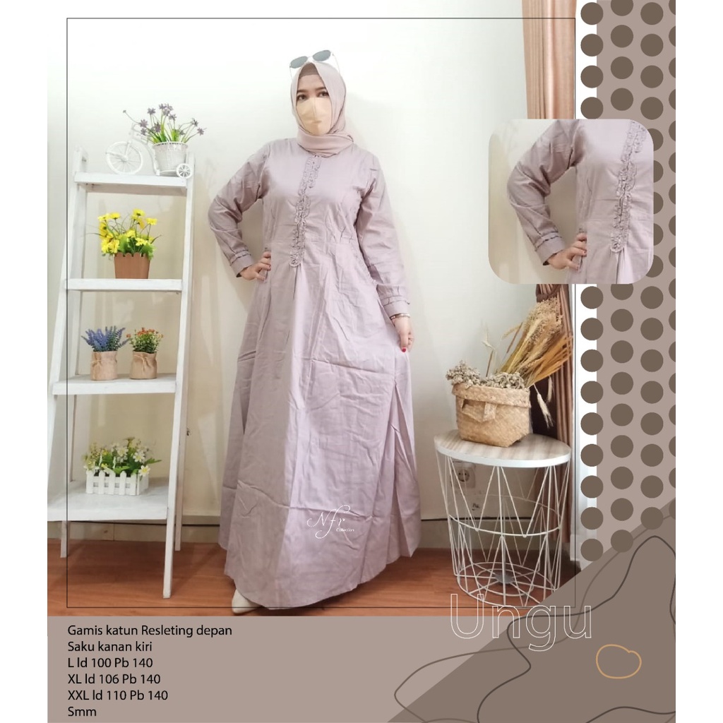 gamis katun polos kriwil tisien busui L ld 100 XL ld 106 XXL ld 110 PB 140 cm