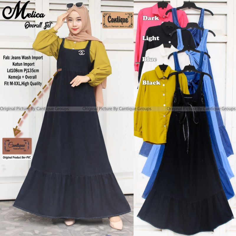 Overall Set Setelan Overal Baju Kodok Jeans Mix Katun Polos Ukuran  M L XL XXL LD 108 cm