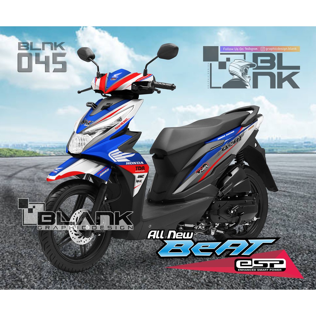 Stiker Decal Motor Beat eSP Beat Street 2017 - BLNK-045 Honda Racing Blue
