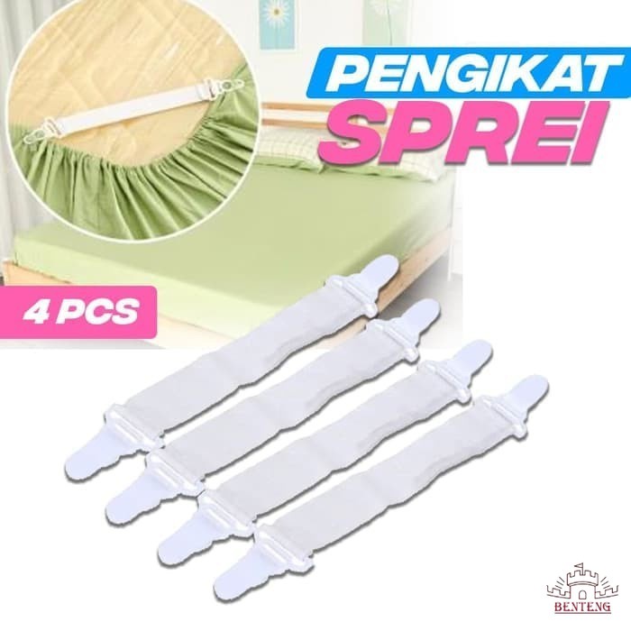 TS01 - Pengait Jepitan Penjepit Sudut Sprei Bed Sheet Grippers ISI 4pcs Tali Karet Ujung Sprei