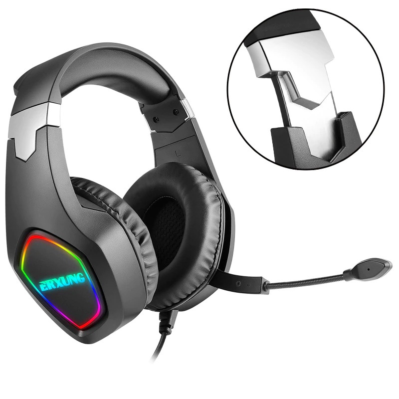 ERXUNG Gaming Headphone Headset Super Bass RGB LED with Mic - J20 - Black