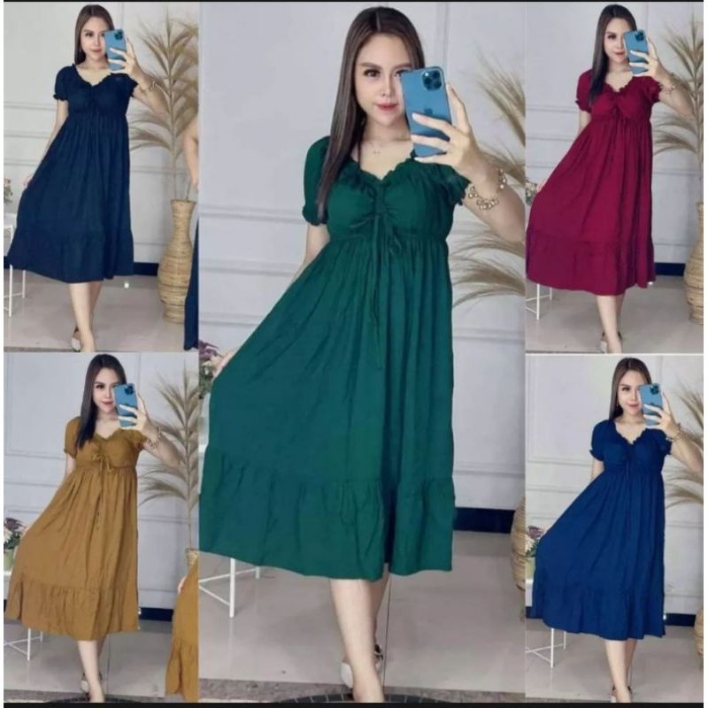 Daster Rayon Midi Busui Susun 3 Full Depan Belakang / Daster MIDI / Daster