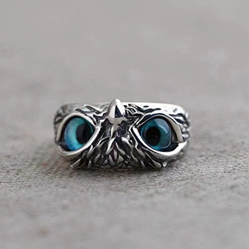 Cincin titanium burung hantu kristal cincin perak pria wanita ring silver