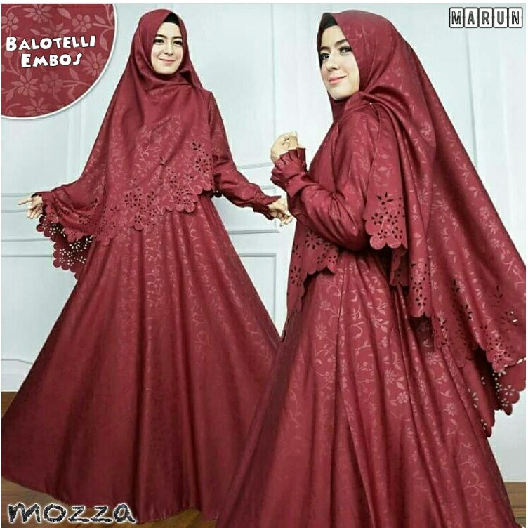 Maxi Dress Embos + Bergo bahan Balotelli High Quality Mozza Syari