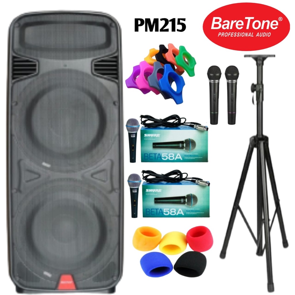 BARETONE PM215 SPEAKER PORTABLE 15 INCH DOUBLE 1000 Watt USB BLUETOOTH ORIGINAL GARANSI RESMI