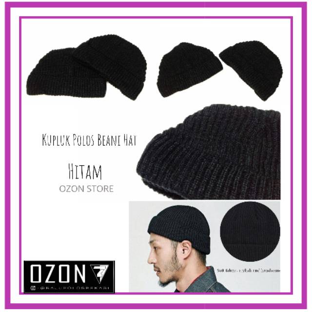 Topi Kupluk Beanie Hat RAJUT Polos Bahan WOOL Halus HITAM