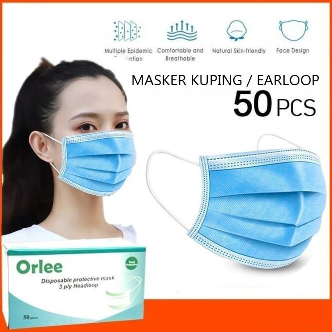 ORLEE - Masker 3ply Earloop Medis Bahan Tebal Warna Biru 88-miracleshop96 dijamin