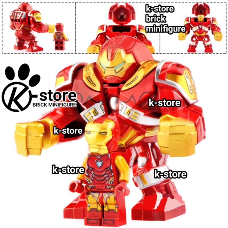 lego hulkbuster hulk buster mark 49 mk 49 maxifigure and iron man ironman mark 85 mk 85 minifigure