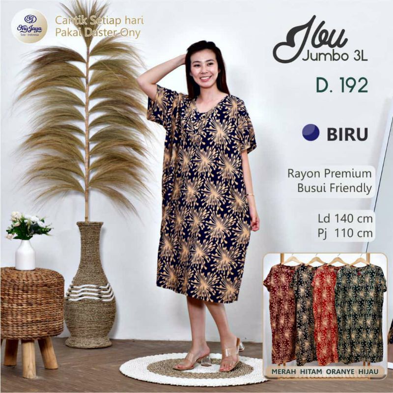DASTER ONY MODEL IBU SUPER JUMBO 3L BAHAN RAYON PREMIUM/BUSUI/DASTER BATIK IBU KEKINIAN/HARGA MURAH/LD 140 CM /LENGAN PENDEK-D 192
