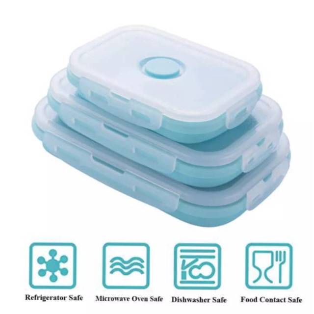 Kotak Makan Lipat SATUAN Expandable Bahan Silicone Lunch Box S M L XL