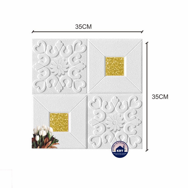 PROMO WALLPAPER FOAM 3D MOTIF BATIK KRISTAL Classic 35X35 / Wallpaper Sticker Dinding Plafon Emboss-KRISTAL GOLD