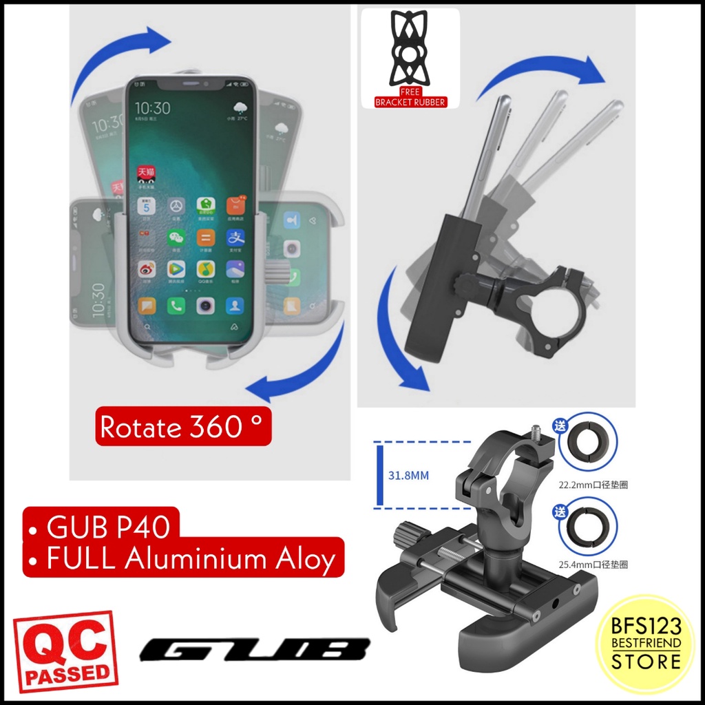 GUB P40 Holder Handphone FULL Aluminium Aloy Dudukan Ponsel 360 Rotate