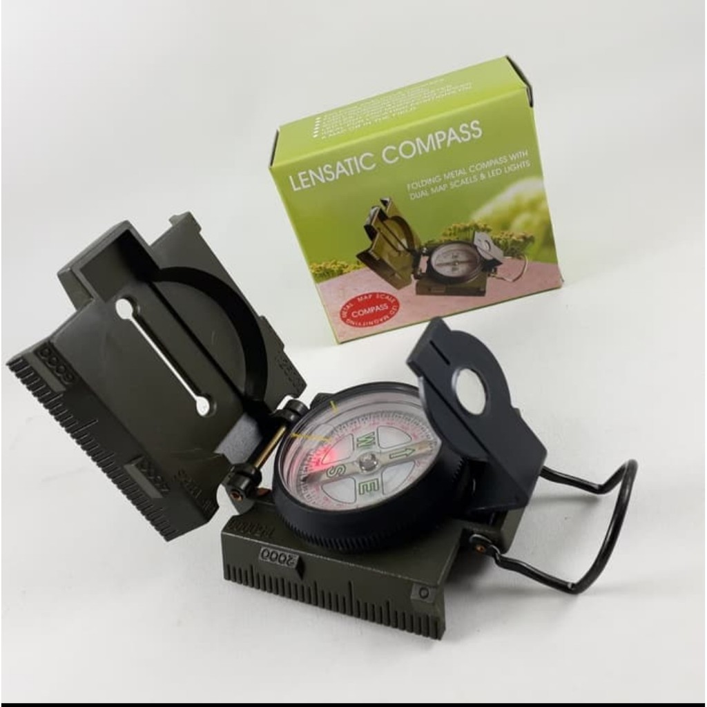 Kompas tembak bidik oritenteering outdoor lensatic prismatic compass (Ada lampu) camping outdoor