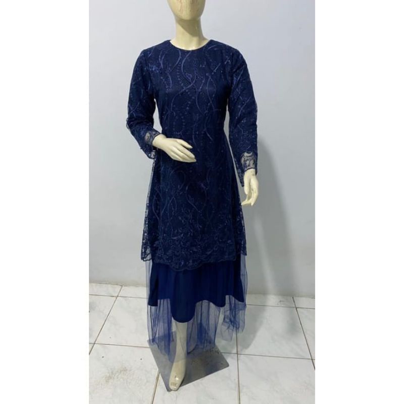 BAJU GAMIS DRESS PESTA KONDANGAN NIKAHAN FULL BRUKAT BROKAT TILE WANITA MUSLIM BARU NEW S M L XL XXL