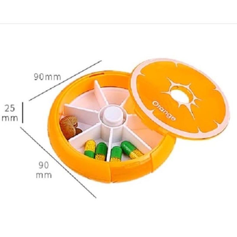 Kotak Penyimpanan Obat Vitamin / Tempat Obat Kotak Obat Harian Sekat 7 Putar Motif Buah
