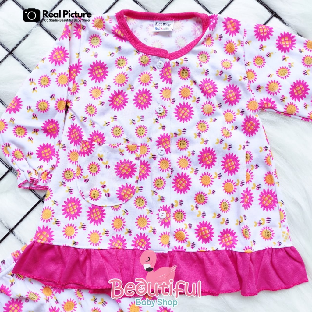Baby.ou - Setelan Baju Bayi Lengan Panjang Celana Panjang Motif Sunflower / Setelan Piyama Bayi Perempuan 3-12 Bulan / Baju Bayi Perempuan Syifana