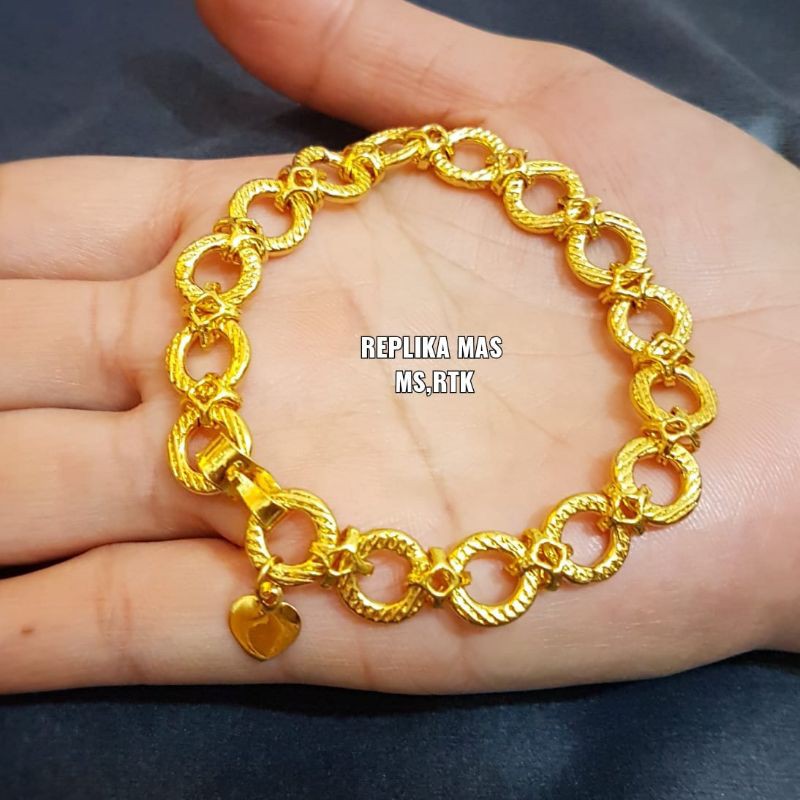 Gelang bulat  G2 lapis emas 24k /REPLIKA BISA ANAK/DEWASA ,tahan lama,awet,persis seperti asli,tahan,cantik)