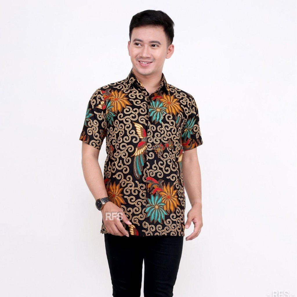 Dt Collection - Kemeja Hem Batik Pria Motif Bunga Teratai Ulir