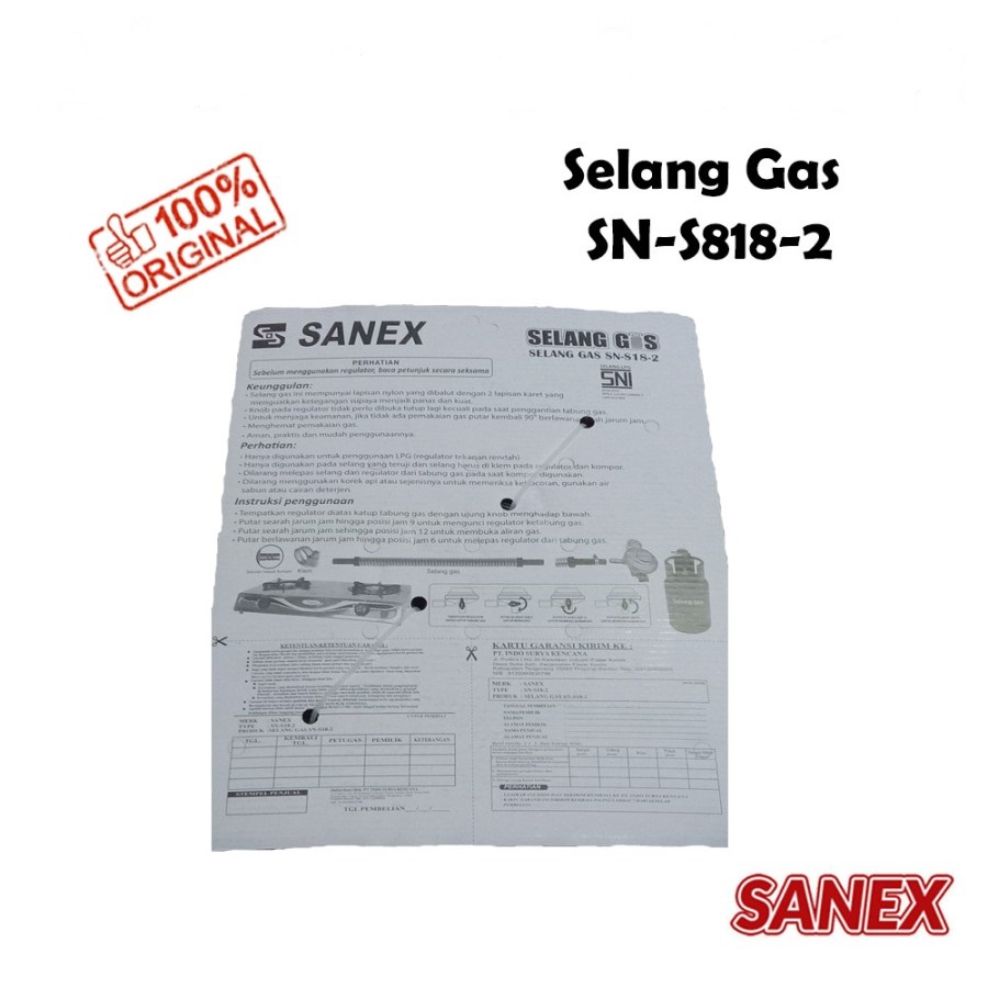 SELANG GAS LPG FLEXIBEL SANEX 1.8M SN - S18-2 TANPA REGULATOR SNI