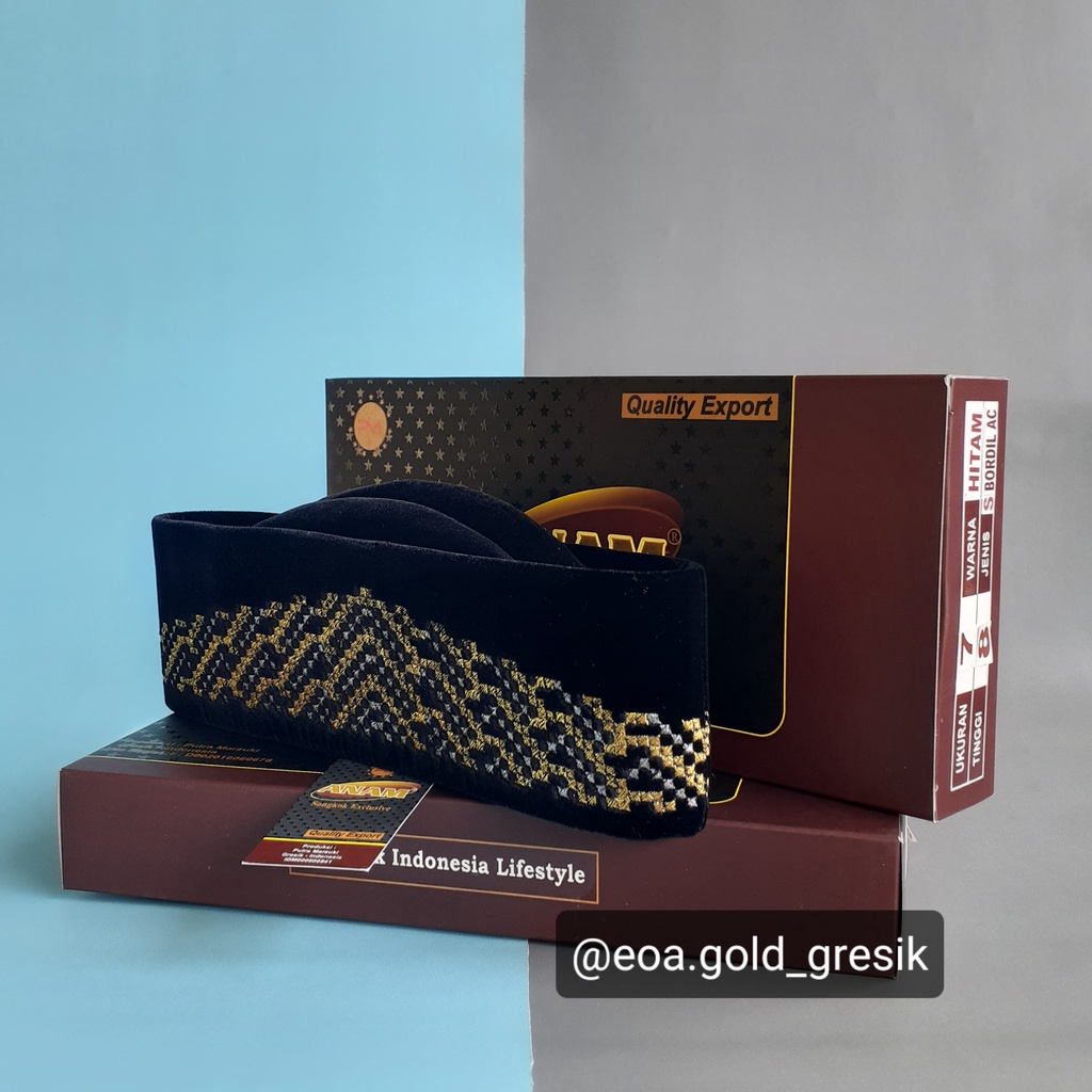 PECI MUSLIM KOPIAH SONGKOK EXCLUSIVE HITAM SUSUN MOTIF BORDIR AC MERK ANAM