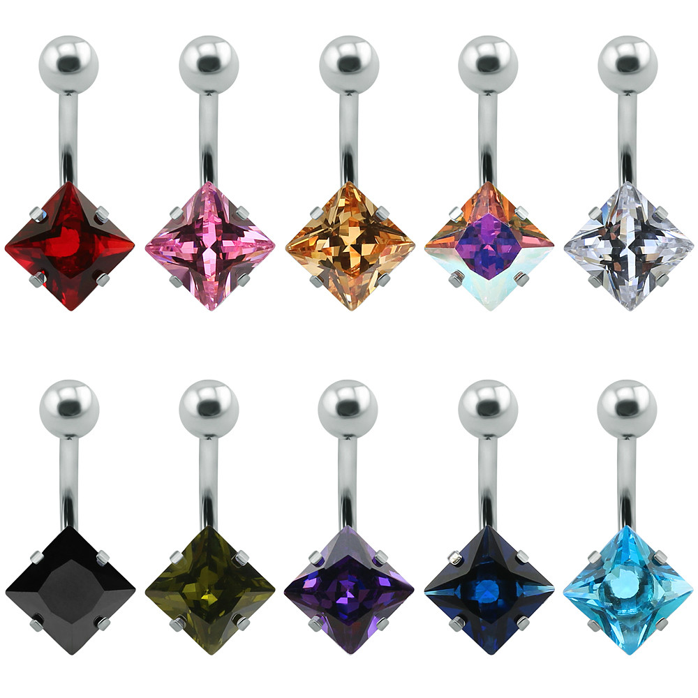 10 Colors Navel Rings Cubic Zirconia Prevent Allergy Navel Rings Stainless Steel Belly Button Rings Crystal Belly Button Piercings