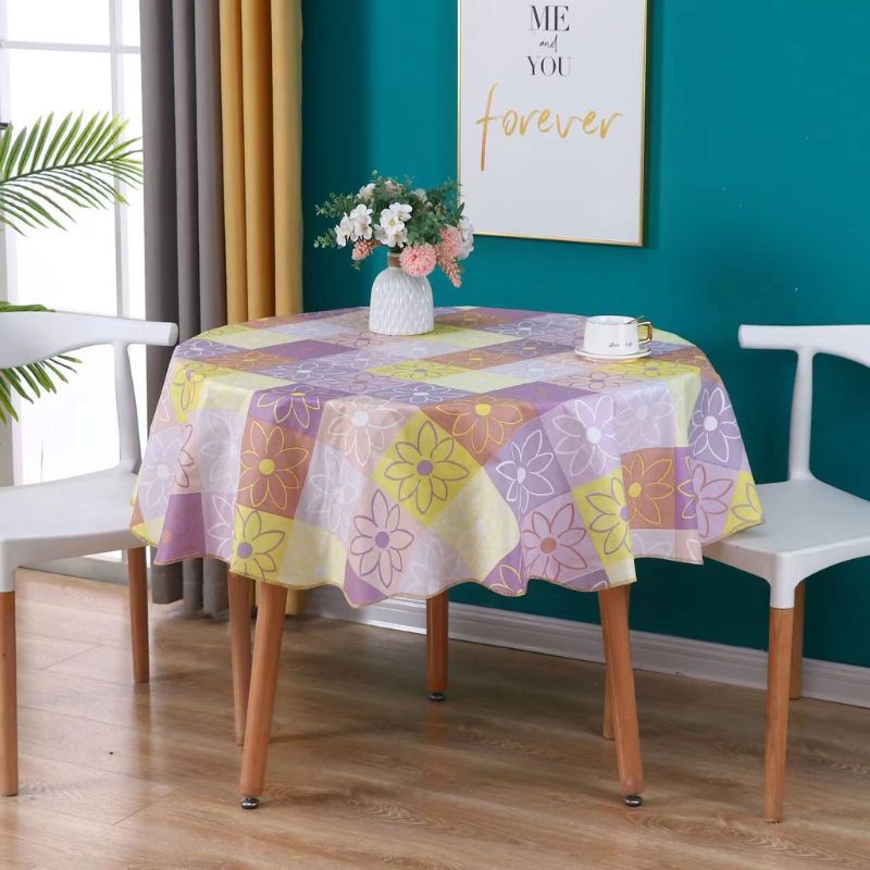 Taplak Meja Makan Bulat Bundar Lingkaran Bahan Anti Air Motif Bunga Cantik Batik Elegan Besar Jumbo