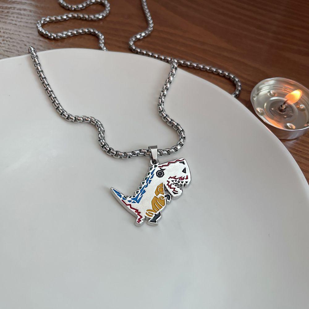 Kalung Rantai Klavikula Desain Hewan Dinosaurus Graffiti Gaya Korea Hip-Hop Untuk Perhiasan Unisex