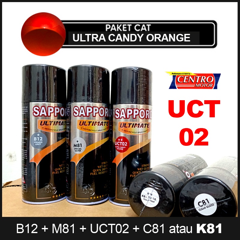 SAPPORO ULTRA CANDY ORANGE UCT02.PAKET 4 KALENG CAT SEMPROT.COCOK UNTUK VELG,BODY MOTOR/MOBIL