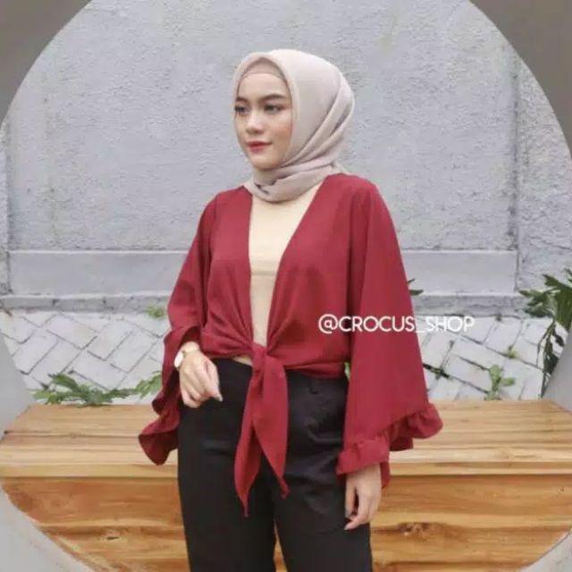 OUTER CROP RUFLE / OUTER WANITA JUMBO-merah