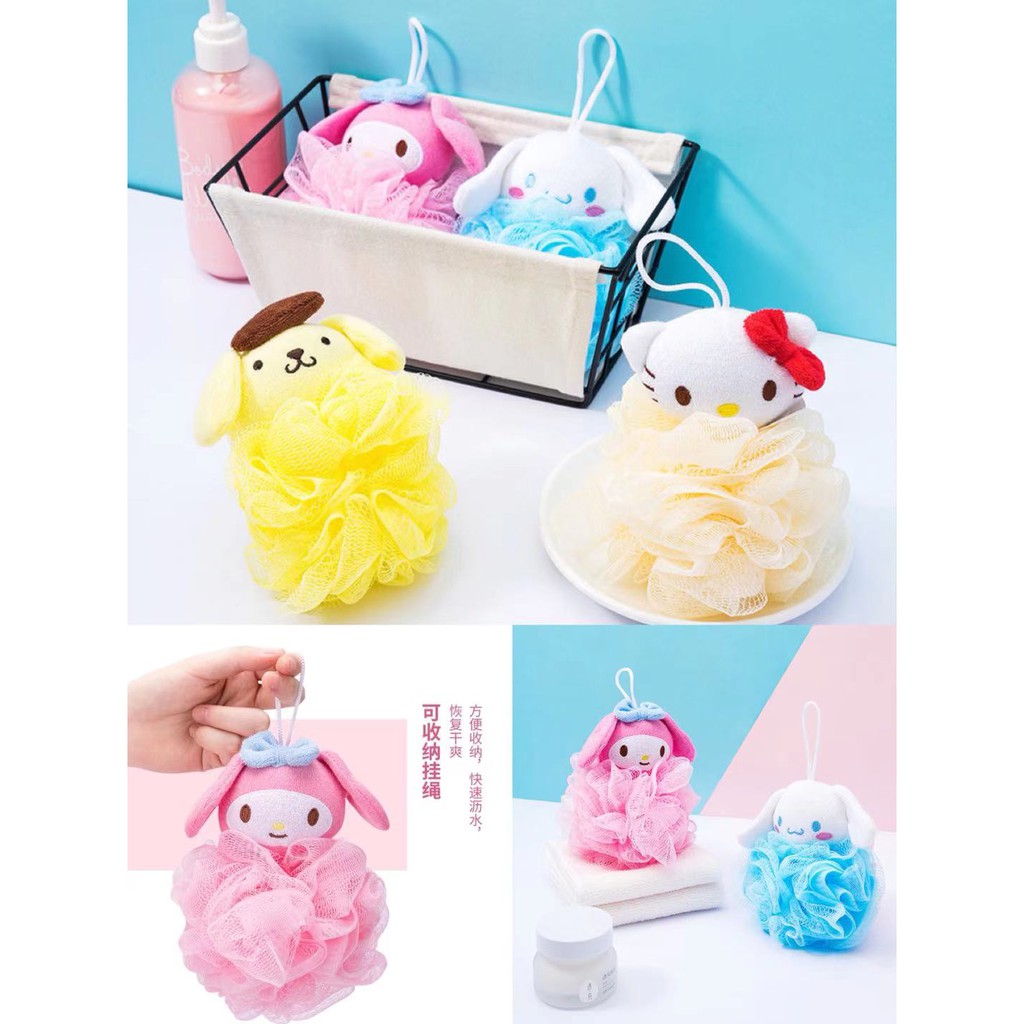 MINISO spons mandi jaring hk melody pompurin cinnamoroll