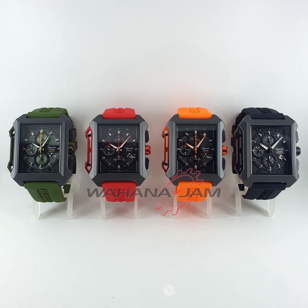 Alexandre Christie AC 6601 MC / Jam Tangan Pria AC6601 Chrono Rubber Karet Model Kotak Sport