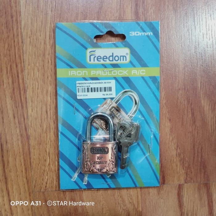 Freedom Kunci Gembok 30 Mm Leher Pendek Ukir / Iron Padlock Security