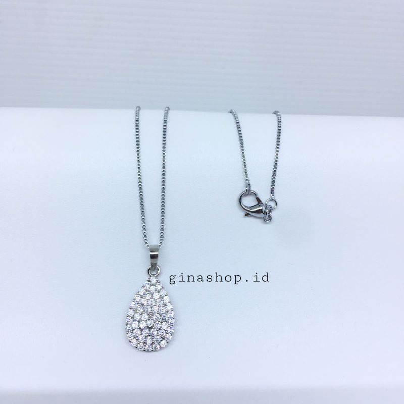 Kalung Wanita Terbaru Titanium Silver Elegan Liontin Permata Putih Full Anti Karat bisa COD✅