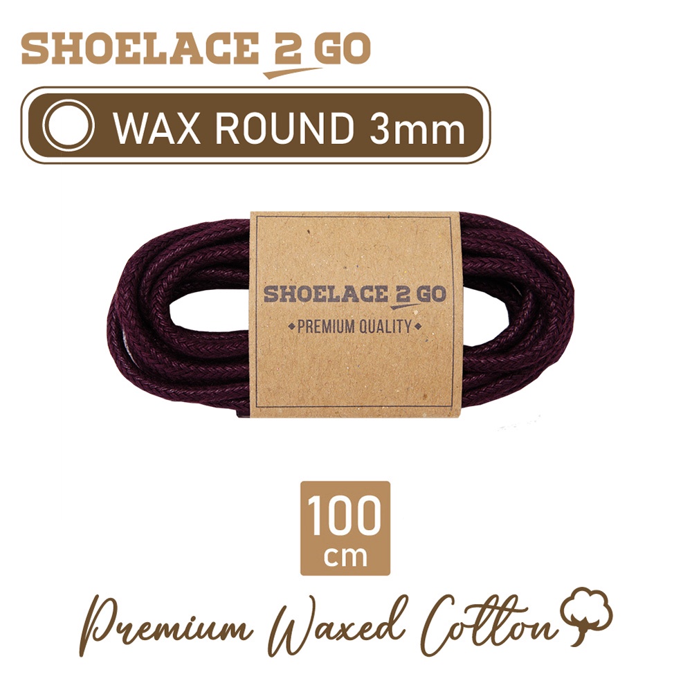 SHOELACE 2 GO PREMIUM TALI SEPATU LILIN WAX ROUND - WR3 - F4A - RED MAROON - 3MM - 100CM