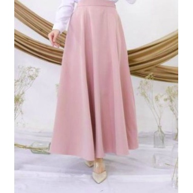 TERLARIS !!! ROK PANJANG JUMBO SPANDEK JERSEY WANITA TERMURAH / ROK PANJANG MAX BB 80 KG BAHAN PREMIUM BISA COD & SAMEDAY-PINK