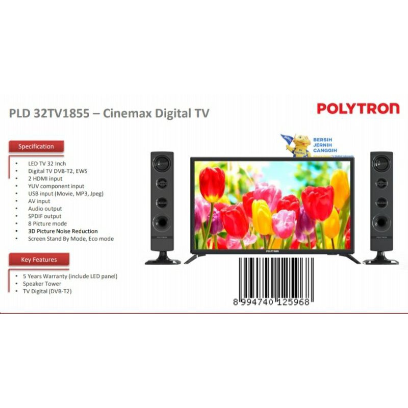 LED TV 32 Inch Polytron PLD 32TV1855 Digital TV