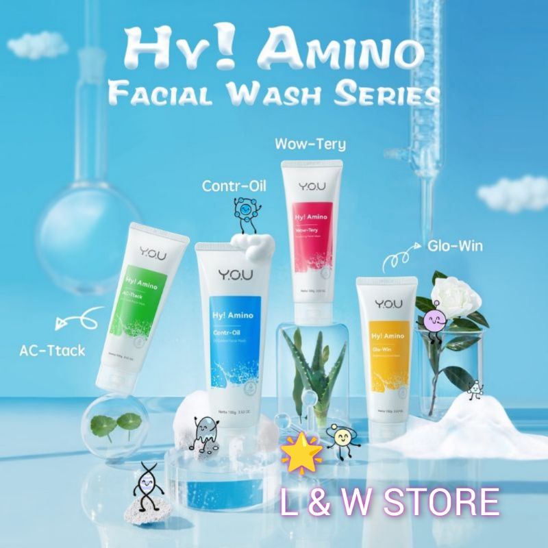 YOU Hy Amino Facial Wash 100ml | Oi Control | Hydrating | Brightening | Anti Acne | Sabun Wajah