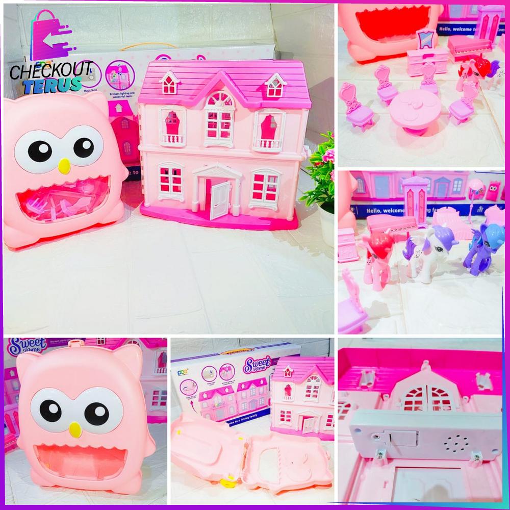 CT M123 Mainan Rumah Rumahan Perabot Dengan Koper Troli Ada Suara Mainan Rumah Anak Perempuan Set Lengkap