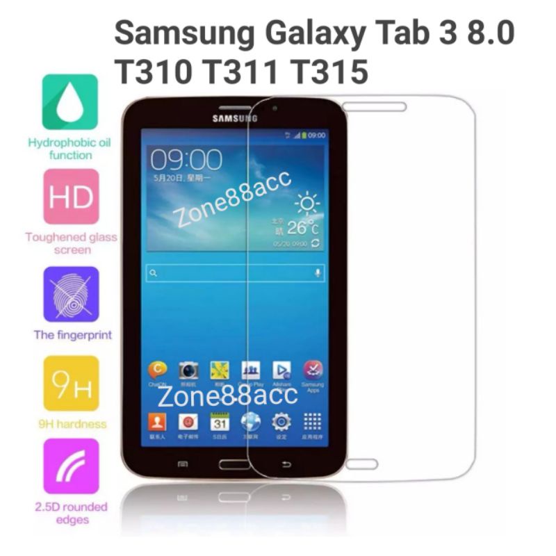 Tempered Glass Samsung Galaxy Tab 3 8.0 T310 T311 T315 SM-T310 SM-T311 SM-T315 Antigores Screen Guard protector TG Bening Blue Antiblue Clear kacaHigh Quality Pelindung Layar kaca